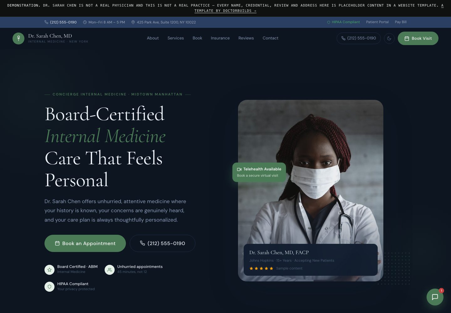 The Dr. Sarah Chen, MD homepage.