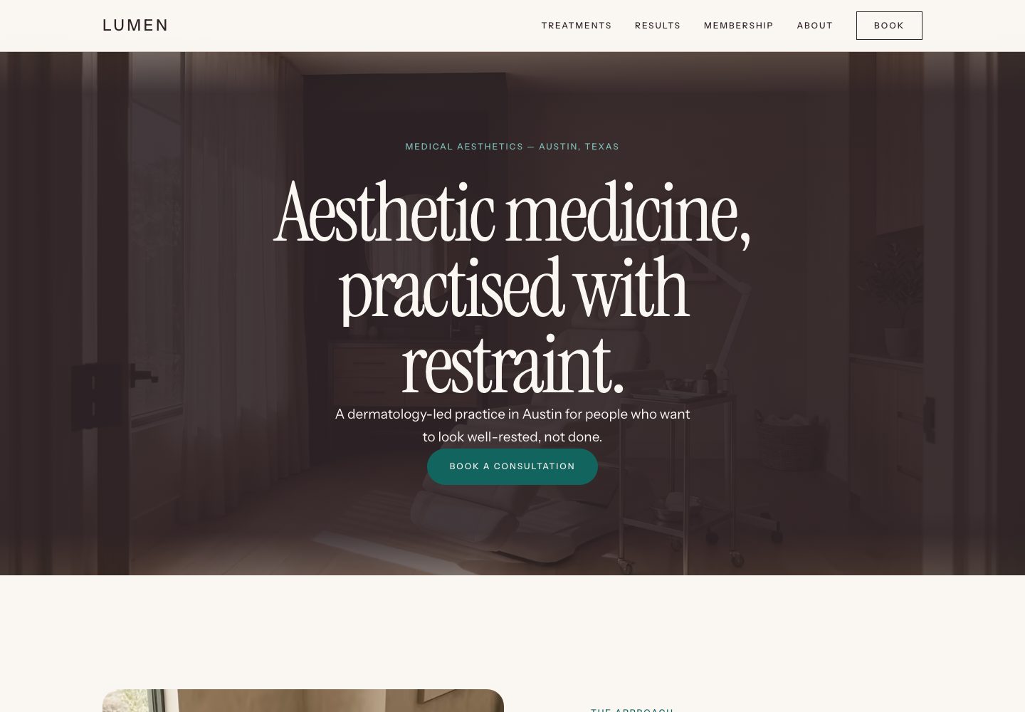 The LUMEN Aesthetics homepage.